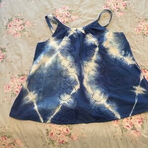 Anthropologie Blue and White Camisole with Eyelet Accents